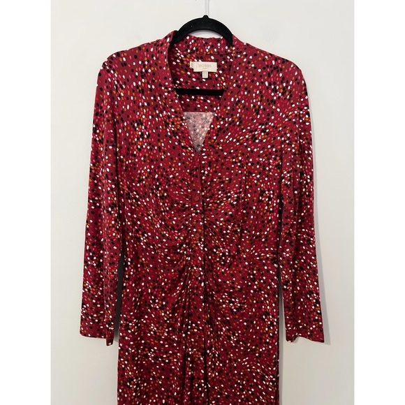 Hobbs London Hatty Jersey Dress Women’s 10 Red Multi Long Sleeve Button Ruched - Picture 5 of 16